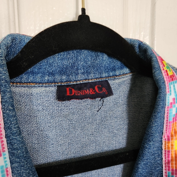 Vintage Jean Vest from Denim&Co with Geometric Patterened Ribbon Embellishments - Picture 3 of 6